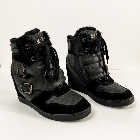 Aldo Wedge Heel Sneaker Bootie Black Size 8 - Picture 1 of 9